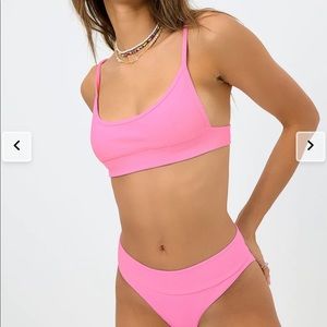Frankie’s Bikini Gavin Ribbed Bikini Top and Bottom Size Medium (Pink)
